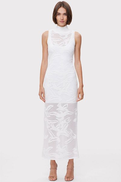 Herve Leger ROCHIE TRANSPARENTĂ JACQUARD - HERVE LEGER - ALBĂ, S