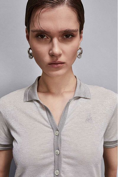 Patrizia Pepe Tricou polo cu sclipici - - XL, argintiu