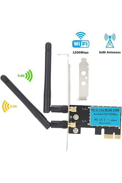 BiXXBi PCI-E WiFi 5 Dual-Band 1200 Mbps Network Card with External Antennas
