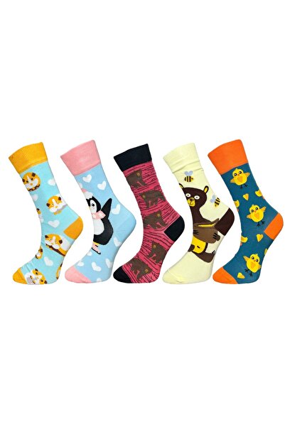 Mevo عبوة من 5 جوارب مرنة للجنسين على شكل دب البجعة والهامستر والدجاجة، ملونة...