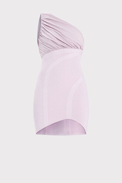 Herve Leger MINI RUCHED WOVEN MIX DRESS - - PINK, S