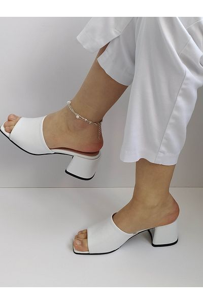 ERS Air Comfort Women's White Patent Leather Genuine Leather Heeled Stylish Slippers Daily