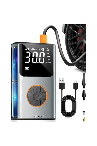 Vittalist Smart Electric Pump, Multifunctional, for Car, Motorcycle and Bicycle Tires, Mattresses, and Balls