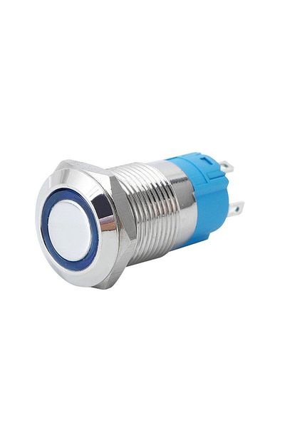 ROBOFUN 12mm Flat Head Metal Push Button, Waterproof, Self-Locking, with Blue LED Light