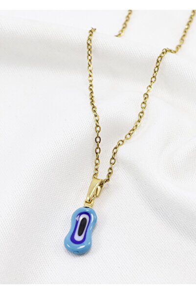 biuti Minimal Blue Ellipse Glass Evil Eye Beaded Necklace, Gift Necklace (60 cm)