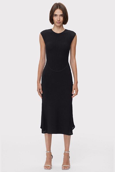 Herve Leger ROCHIE MIDI TRANSPARENTĂ CU DUNGI EVAZATE - HERVE LEGER - NEGRU, S