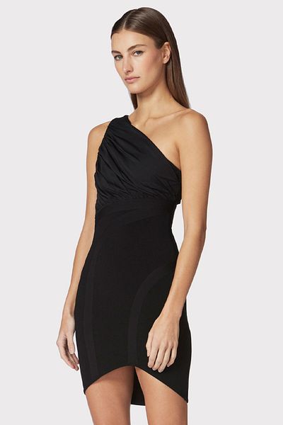 Herve Leger ROCHIE MINI DIN MIX ȚESUT CU VOLAN - HERVE LEGER - NEGRU, S