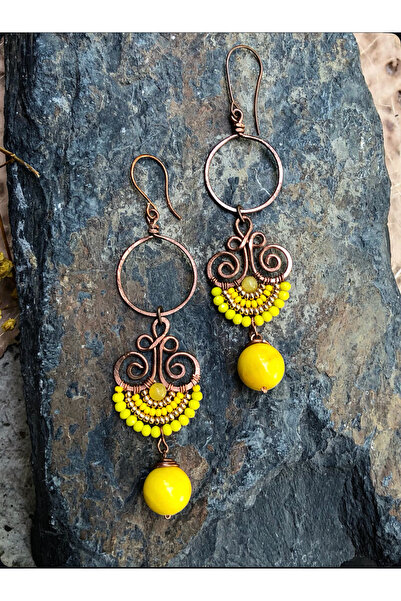 MODA El Yapımı Bakır Tel Sarma Küpe