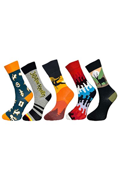 Mevo 5 Pack Unisex Stretchy Fun Design Mixed Color Breathable Socket Socks