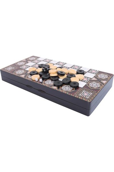 E orient Wooden Sequin Pearlescent Backgammon Set Varnished Backgammon Large Size Boxed
