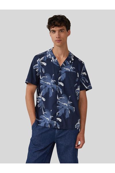 s.Oliver Men's shirt with palm tree print, Regular fit, Dark navy