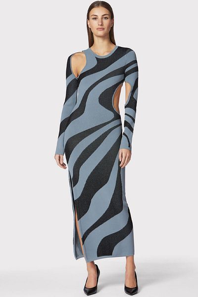 Herve Leger ROCHIE LUNGĂ DIN JACQUARD ABSTRACT - HERVE LEGER - GRI, M