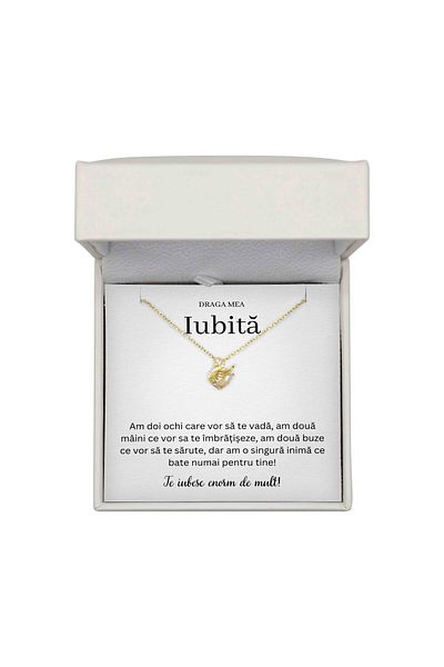 The Jewel Heart Colier Lebădă pentru Iubită – Argint 925 cu Aur 14K, Cutie LED Cadou
