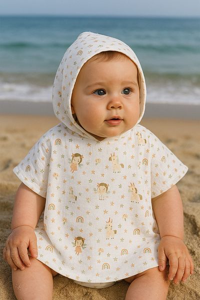 minial Organic Cotton Muslin Hooded Beach Towel