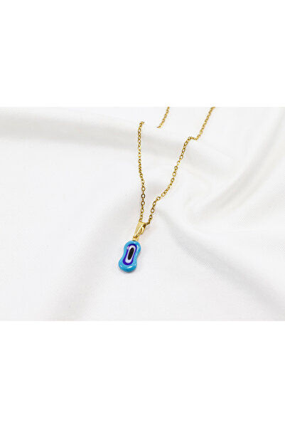 biuti Minimal Blue Ellipse Glass Evil Eye Beaded Necklace, Gift Necklace (60 cm)