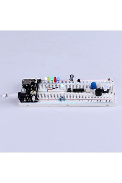 ROBOFUN ELEGOO kit with power supply, cables, potentiometer, breadboard