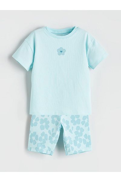 LC Waikiki Turquoise Floral Baby Girl T-Shirt and Leggings 2 Pcs