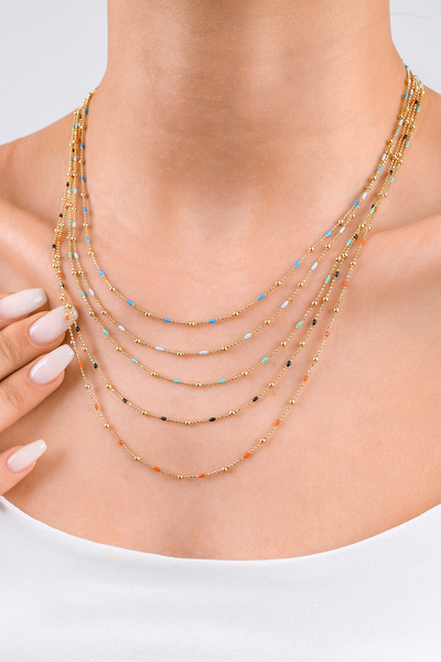 Side Gold Kuyumculuk 14 Ayar Sarı Altın Mineli Kolye (SİYAH)