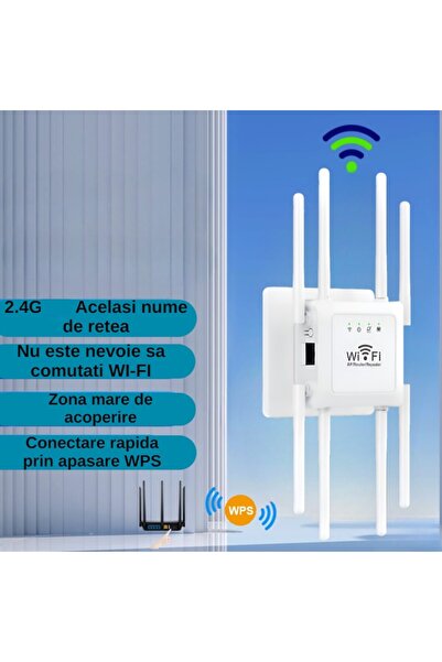 BiXXBi Amplificator Semnal Wireless WI-Fi 3 in 1 300Mbps, Frecventa 2.4G, 8 antene 5db, Configurare Rapida