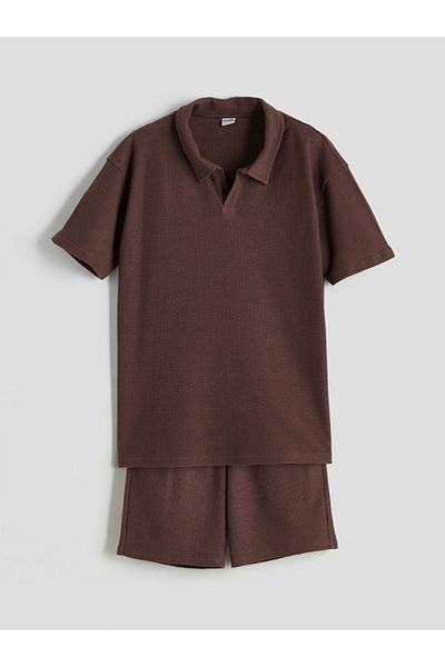 LC Waikiki Brown Polo Neck Boys T-Shirt and Shorts