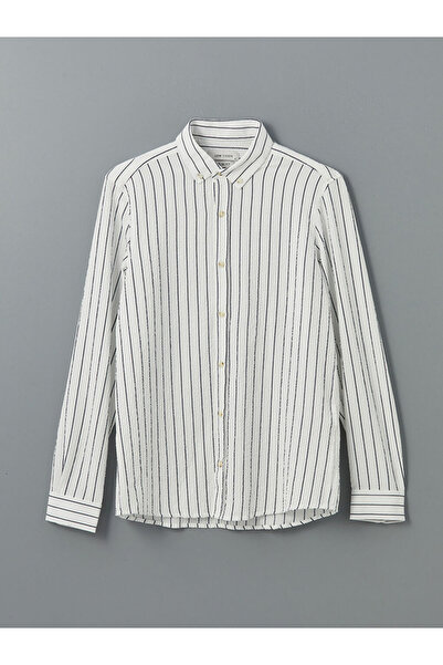 LC Waikiki White Slim Fit Long Sleeve Striped Men's Shirt