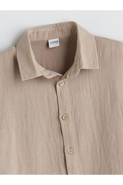 LC Waikiki Green Short-Sleeved Boy's Muslin Shirt