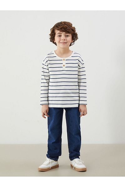LC Waikiki Textured Fabric Striped Boy's T-Shirt