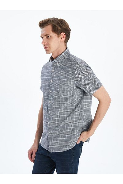 LC Waikiki Beige Regular Fit Short Sleeve Plaid Poplin Men's Shirt