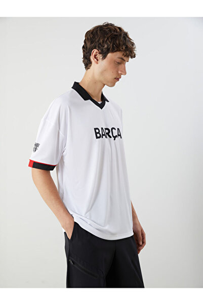 LC Waikiki Tricou alb pentru fani, cu guler polo și imprimeu Barcelona, pentr...