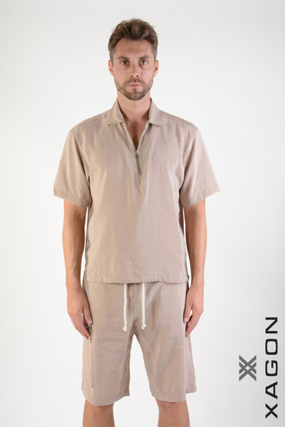 EXAGON Tricou polo cu fermoar din modal - Xagon - bej, S