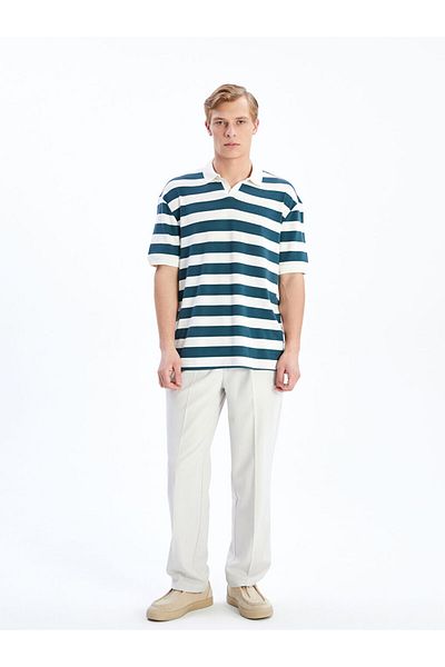 LC Waikiki Green Polo Neck Striped Combed Cotton Men's T-Shirt