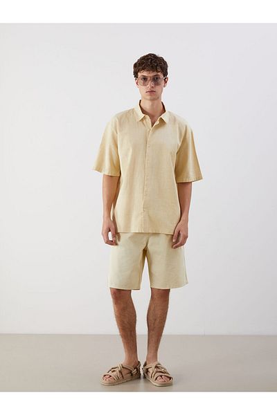 LC Waikiki Xside Beige Comfortable Fit Short Sleeve Linen Look Men's Shirt