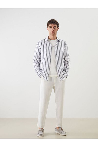 LC Waikiki Regular Fit Long Sleeve Striped Linen Men's Shirt
