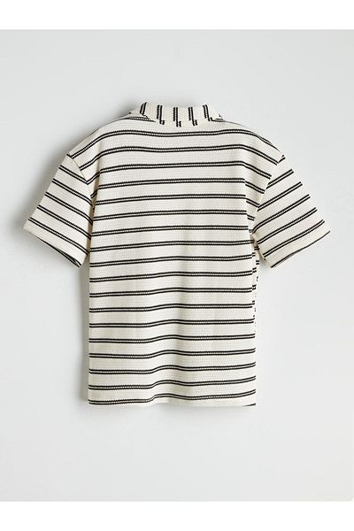 LC Waikiki Ecru Striped Short Sleeve Boy's Shirt