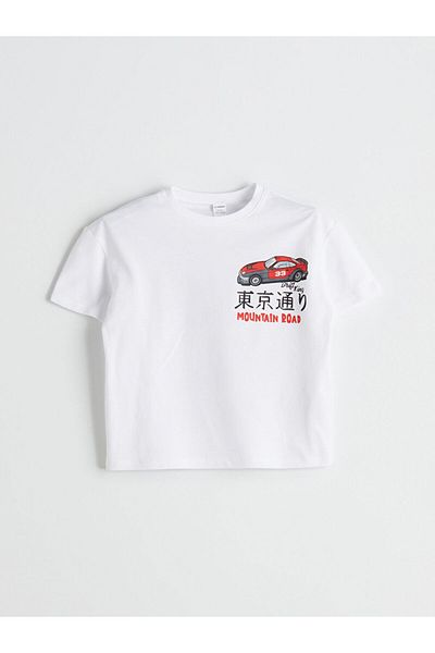 LC Waikiki White Crew Neck Printed Boy's T-Shirt