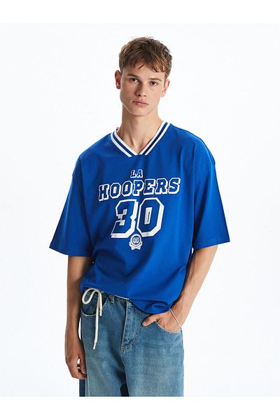 LC Waikiki V-Neck Short Sleeve Printed Combed Cotton Men's T-Shirt