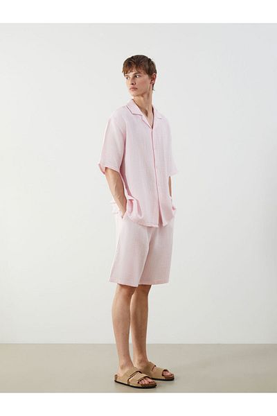 LC Waikiki Мъжки къси панталони от муселин с удобна кройка Xside Pink