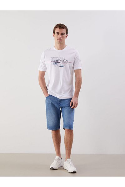 LC Waikiki New Season Crew Neck Κοντό μανίκι εμπριμέ χτενισμένο βαμβακερό ανδρικό Tisort - S5FC15Z8