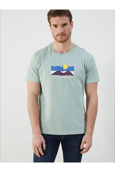 LC Waikiki Ανδρικό μπλουζάκι από βαμβάκι με στάμπα με λαιμόκοψη
