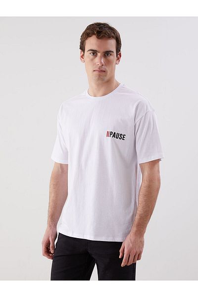 LC Waikiki Νέα σεζόν Crew Neck κοντομάνικο εμπριμέ χτενισμένο βαμβακερό ανδρικό μπλουζάκι - S5JI72Z8