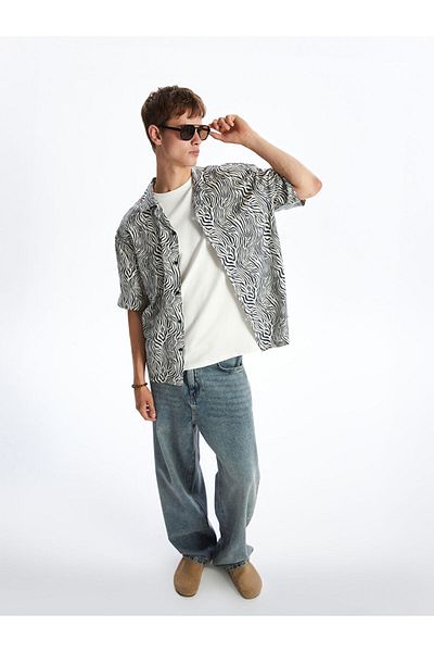 LC Waikiki Comfortable Fit Short Sleeve Patterned Viscose Men's Shirt