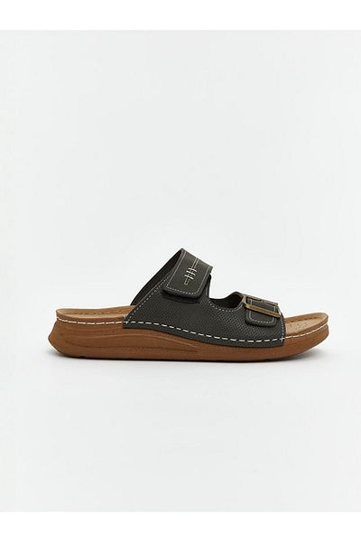 LC Waikiki Leather Look Double Striped Men's Slippers