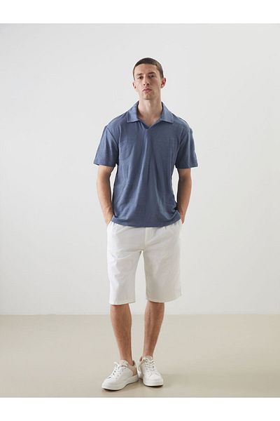 LC Waikiki Blue Polo Neck Men's Textured T-Shirt