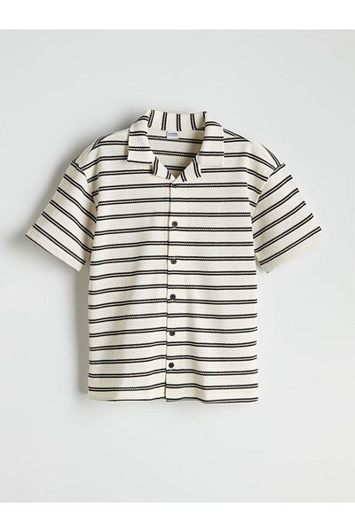 LC Waikiki Ecru Striped Short Sleeve Boy's Shirt