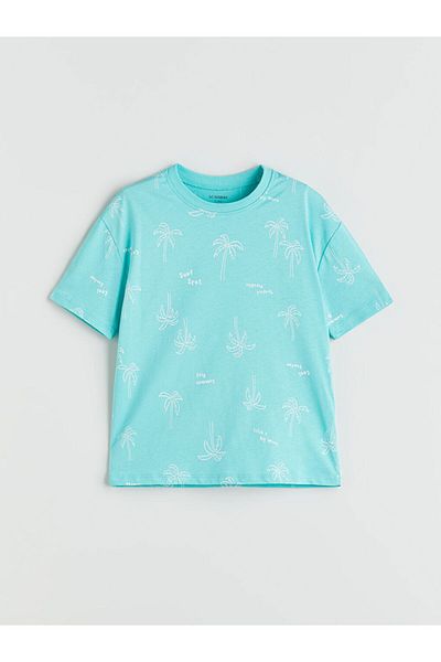 LC Waikiki Turquoise Printed Boys' T-Shirt and Shorts 2-Piece Set