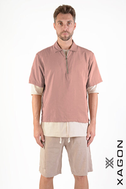 EXAGON Tricou polo cu fermoar din modal - Xagon - roz, L