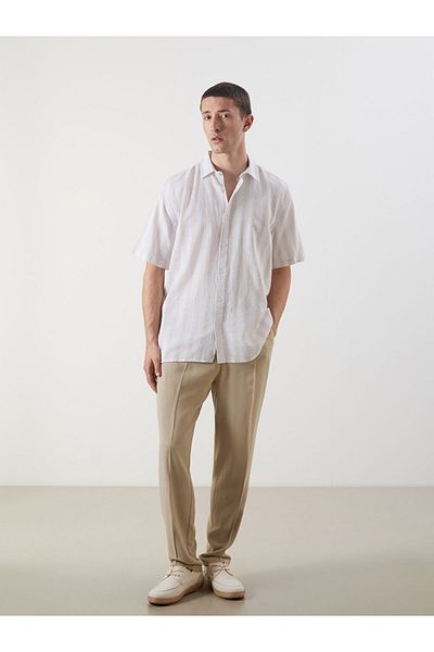LC Waikiki Beige Regular Fit Short Sleeve Striped Men's Shirt