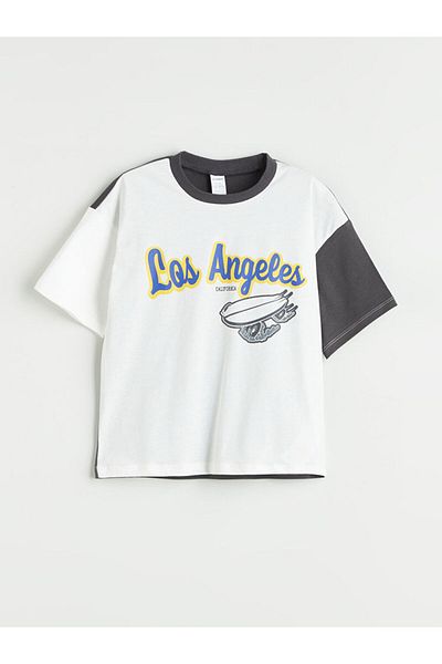 LC Waikiki Ecru Los Angeles Printed Boy's T-Shirt