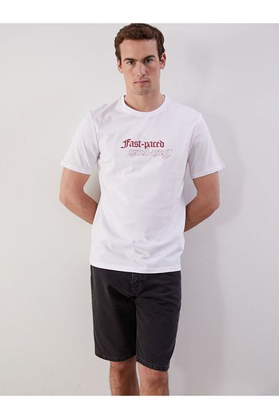 LC Waikiki New Season Crew Neck Κοντό μανίκι εμπριμέ χτενισμένο βαμβακερό ανδρικό Tisort - S5J870Z8