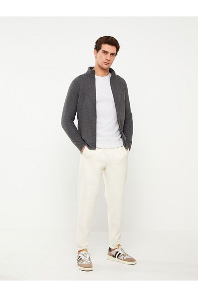 LC Waikiki Stand Collar Long Sleeve Fleece Men's Sports Cardigan